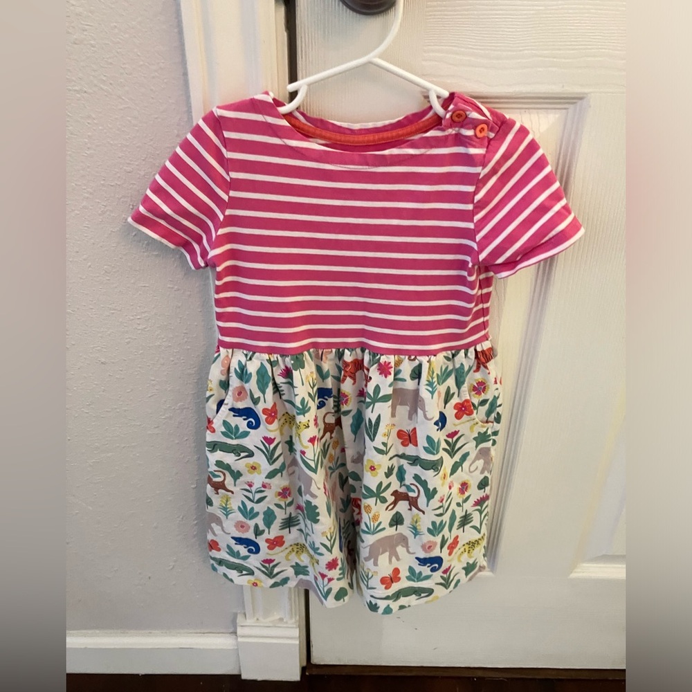 Mini Boden Pink Striped Top with Floral Animal Skirt Dress